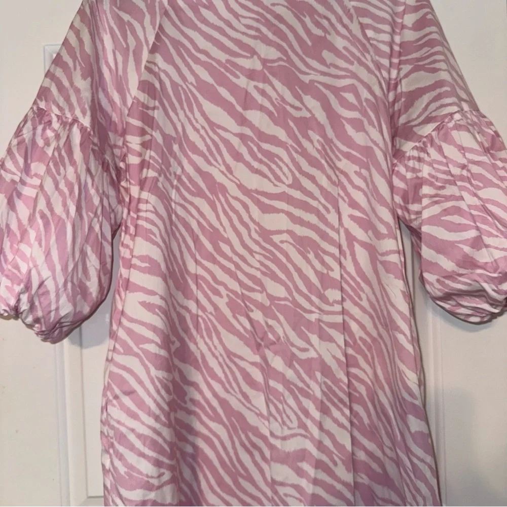 Chico's Light Pink white zebra print balloon sleeve midi dress L 12/14 - Picture 7 of 16